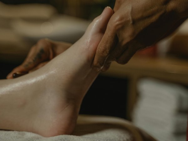 Foot massage in progress